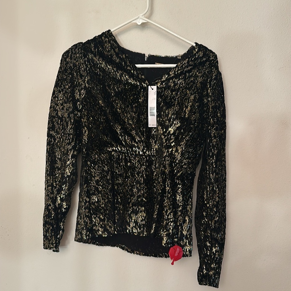 Brand new Tahari long sleeve shirt black and gold soft material size XS